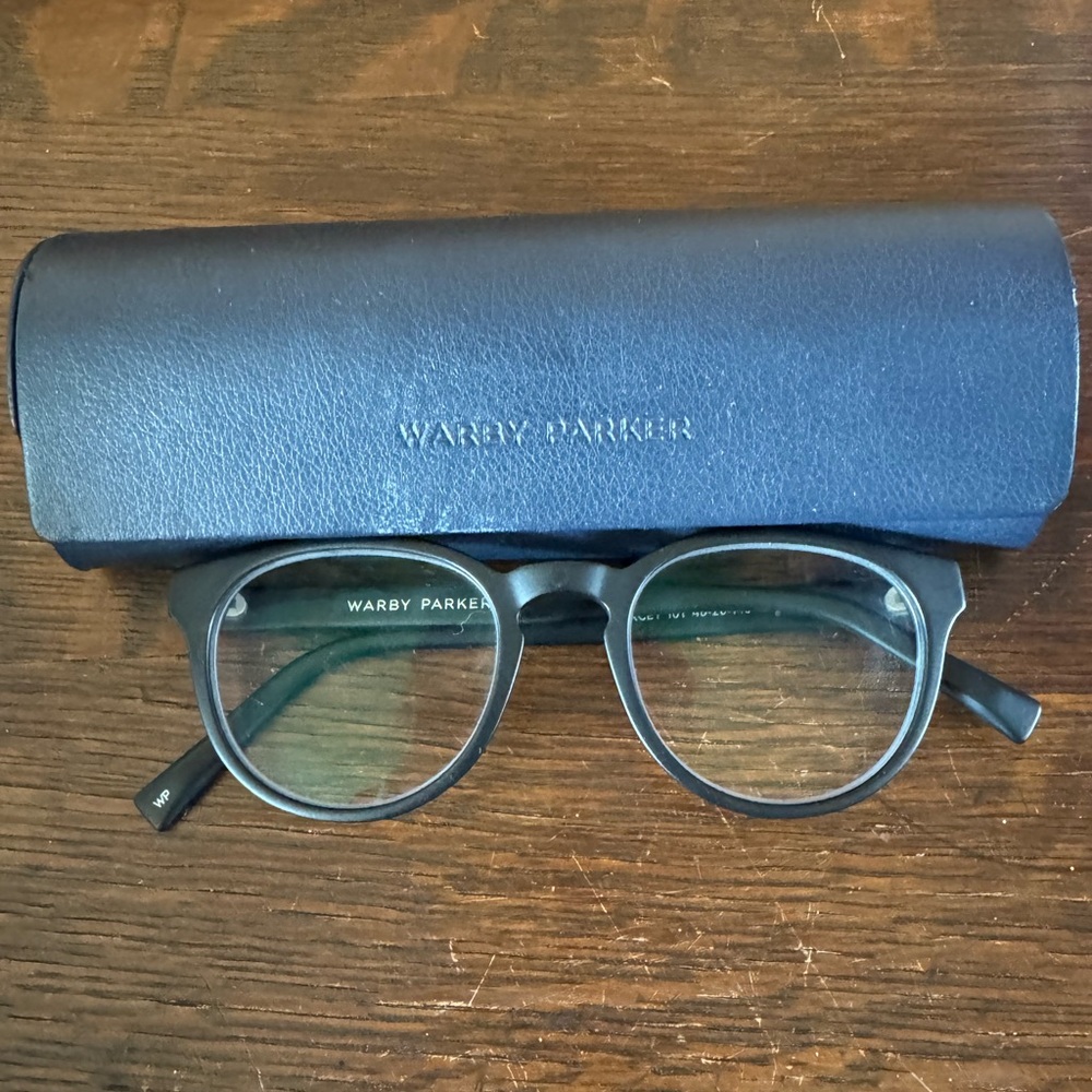 Warby Parker Non-Prescription Blue Light Blocking Black Frames Glasses with Case